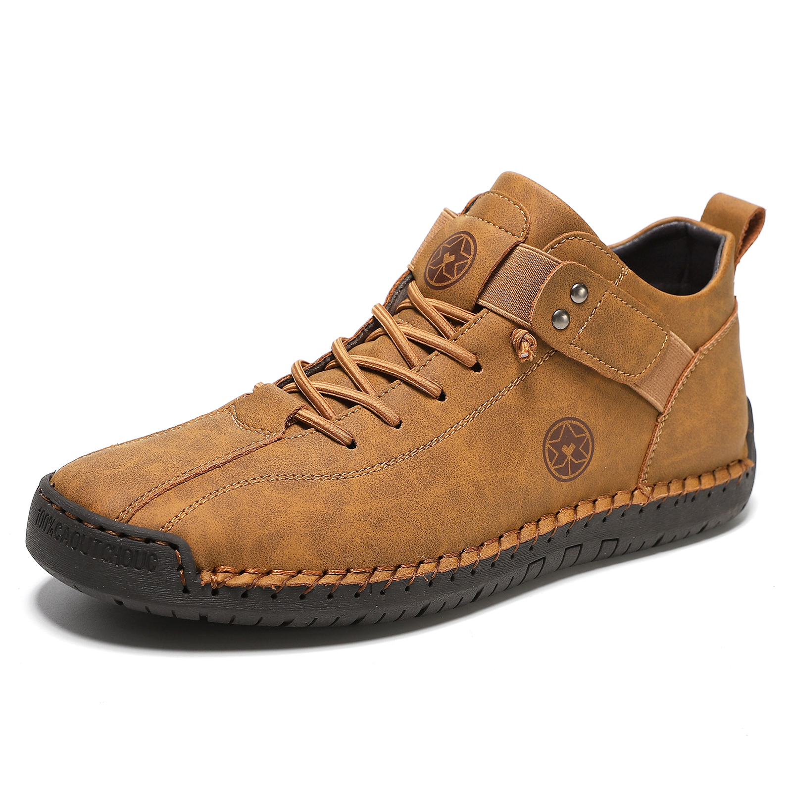 Cross-Border Independent Station Temu Large Size Men'S Leather Shoes Hand-Stitched Outdoor Casual Men'S Shoes Flat Slip-On Slip-Ons