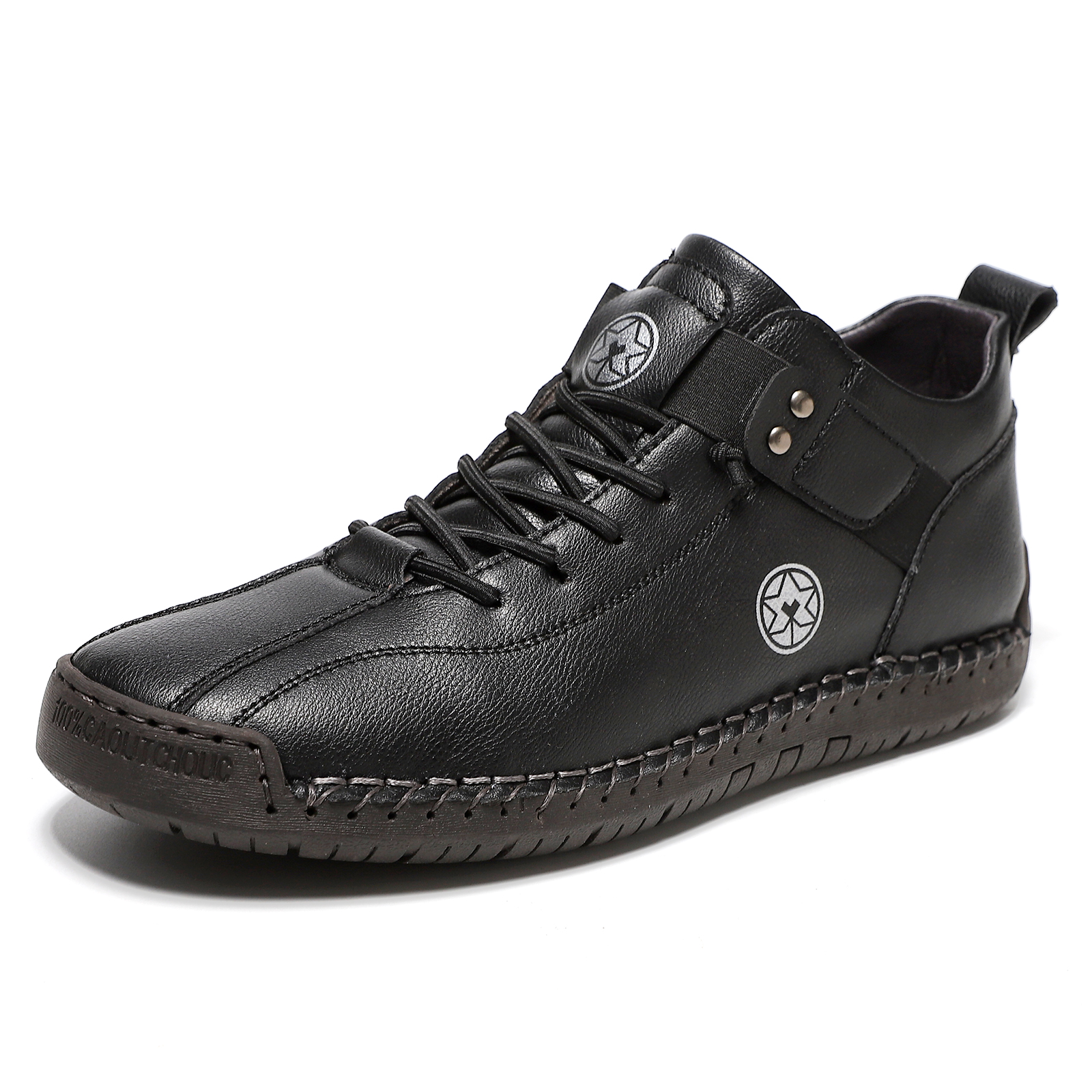 Cross-Border Independent Station Temu Large Size Men'S Leather Shoes Hand-Stitched Outdoor Casual Men'S Shoes Flat Slip-On Slip-Ons