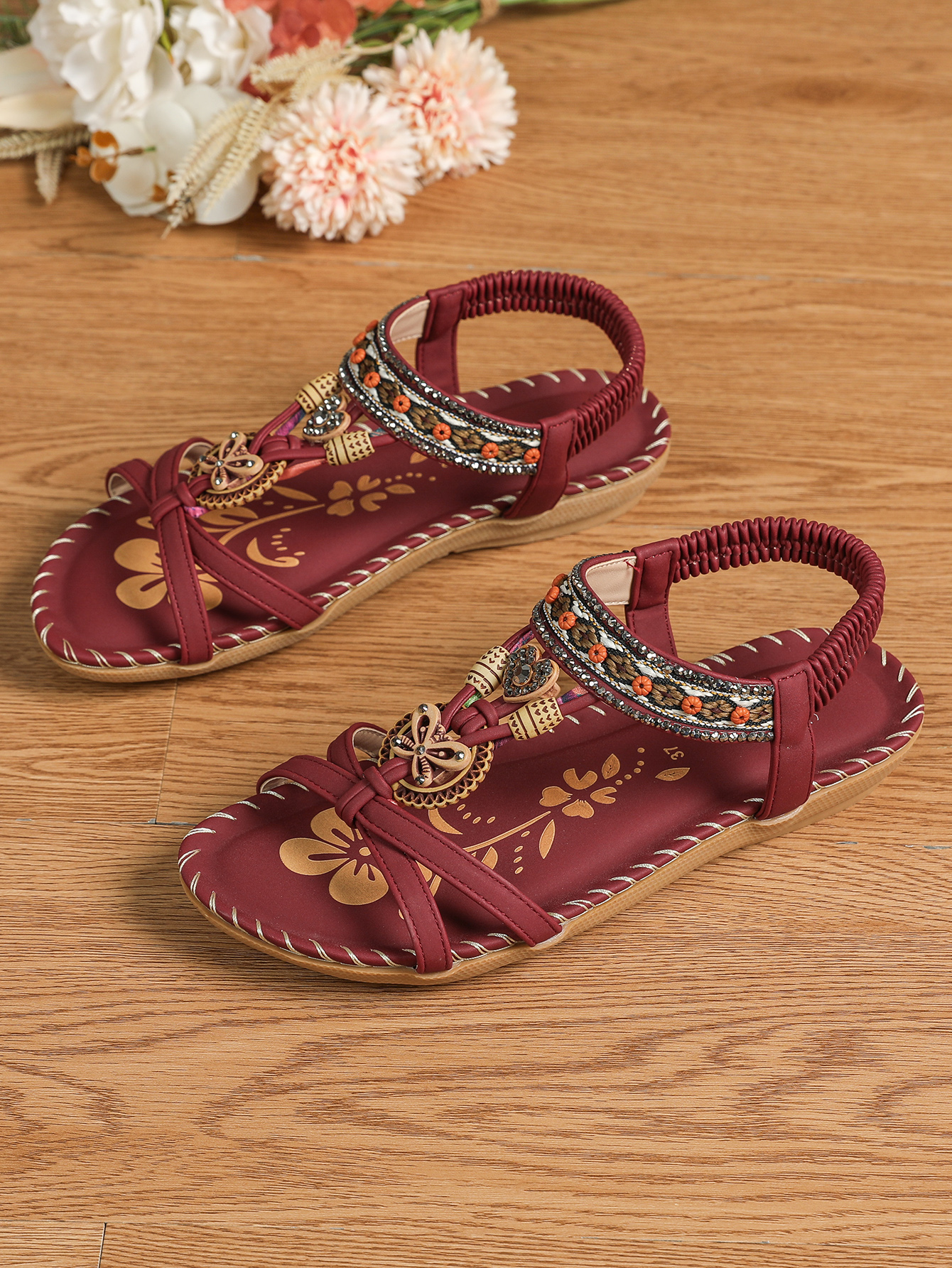 Dakaela Womens Sandals Arch Support Summer Beach Flat Shoes Bohemian Comfort Walking Flip Flops