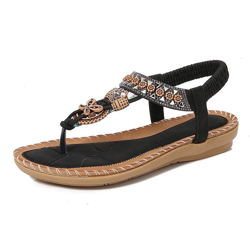 Yasirun New Flat Sandals Bohemian Cross-Border Sandals Women'S Summer Rhinestone Evening Breeze Round Toe Clip-On Open Toe Cool