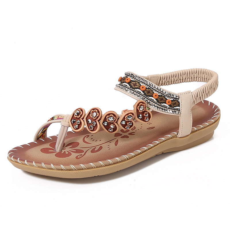 2025 Yasirun New Bohemian Cross-Border Sandals For Women Summer Rhinestone Evening Style Flat Bottom Round Toe Clip-On Open Toe Cool