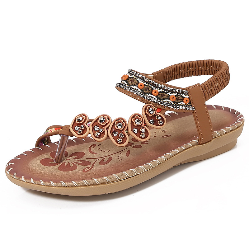 2025 Yasirun New Bohemian Cross-Border Sandals For Women Summer Rhinestone Evening Style Flat Bottom Round Toe Clip-On Open Toe Cool