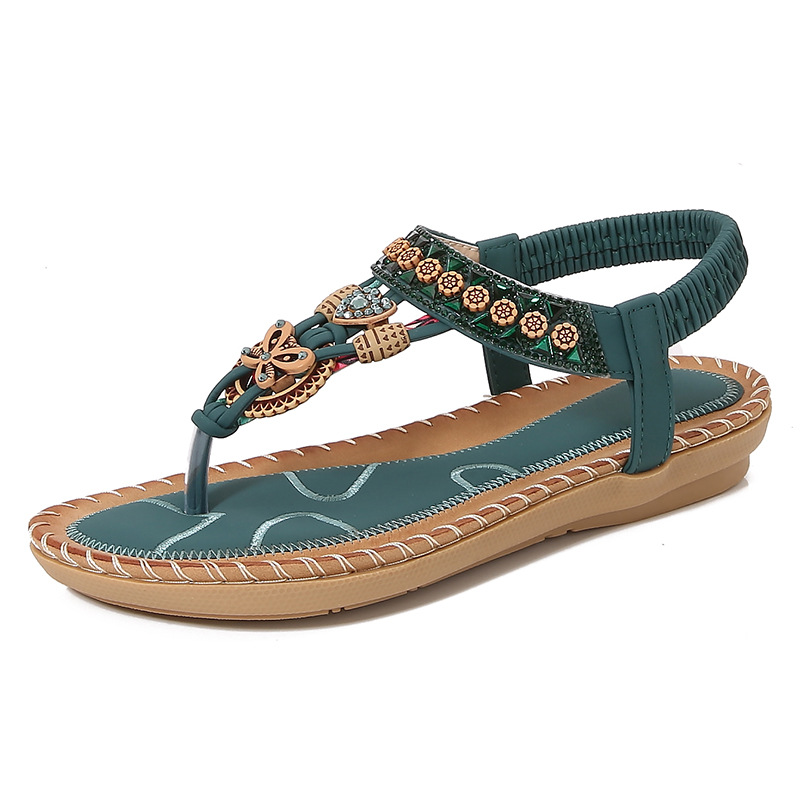 Yasirun New Flat Sandals Bohemian Cross-Border Sandals Women'S Summer Rhinestone Evening Breeze Round Toe Clip-On Open Toe Cool