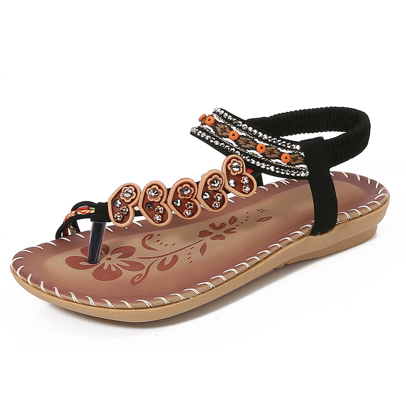 2025 Yasirun New Bohemian Cross-Border Sandals For Women Summer Rhinestone Evening Style Flat Bottom Round Toe Clip-On Open Toe Cool