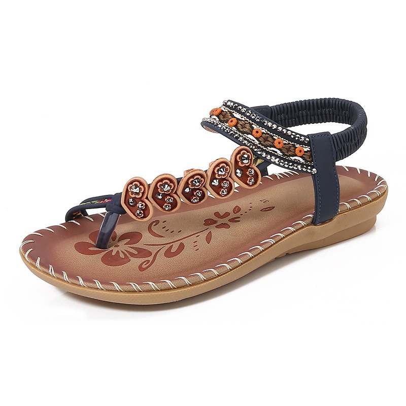 2025 Yasirun New Bohemian Cross-Border Sandals For Women Summer Rhinestone Evening Style Flat Bottom Round Toe Clip-On Open Toe Cool