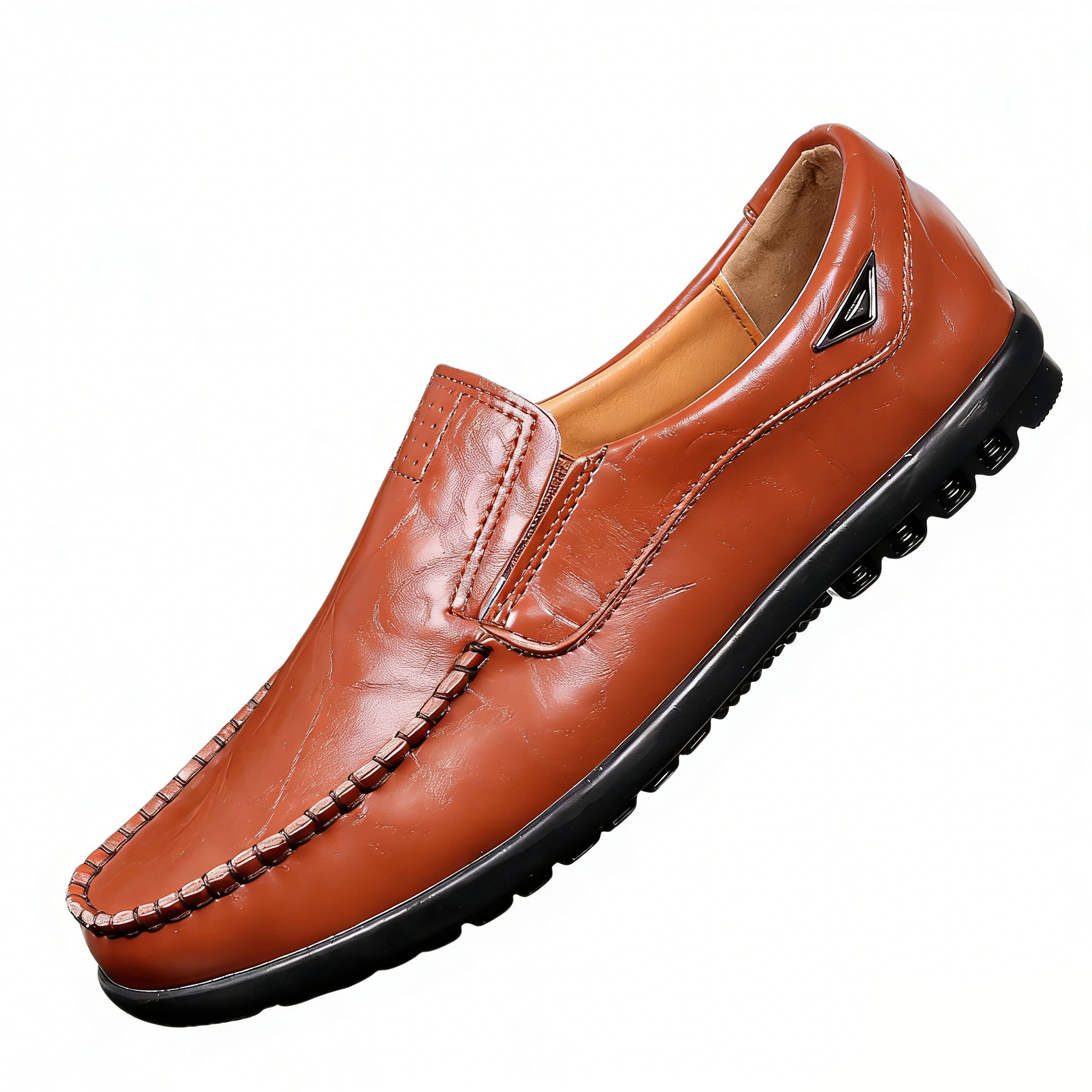 Mens Dress Shoes Leather Men Casual Shoes Brand Mens Loafers Slip on Driving Shoes(Red-Brown,10.5)