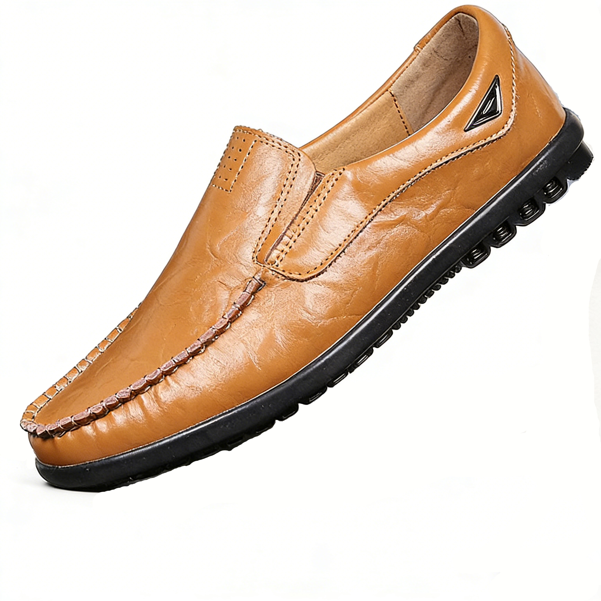 Mens Dress Shoes Leather Men Casual Shoes Brand Mens Loafers Slip on Driving Shoes(Red-Brown,10.5)