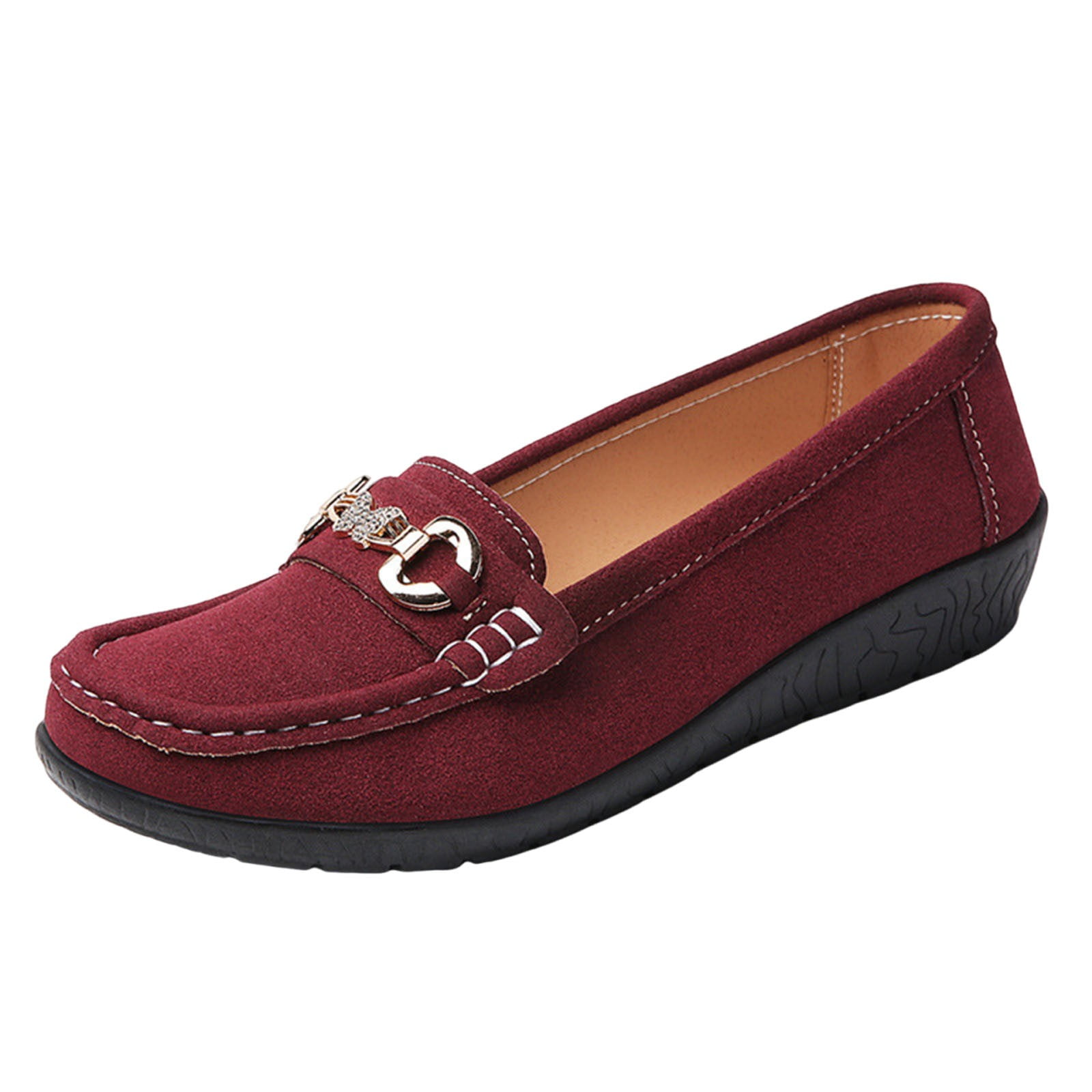 Wine Flocked Slip On Loafers For Women With Non Slip Bottom Lightweight And Comfortable Ideal For Daily Use And Light Activities