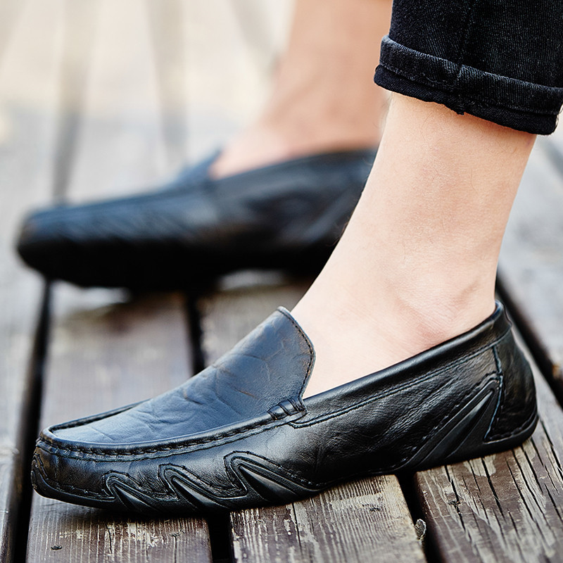 Men's Fashion Leather Soft Flat Loafers Comfortable Casual Soft Sole Non-Slip Driving Walking Shoes