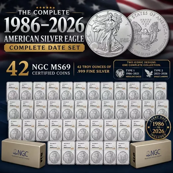 🔥1986 - 2026 American Silver Eagle Coin Complete Date Set NGC MS69 (42PCS)