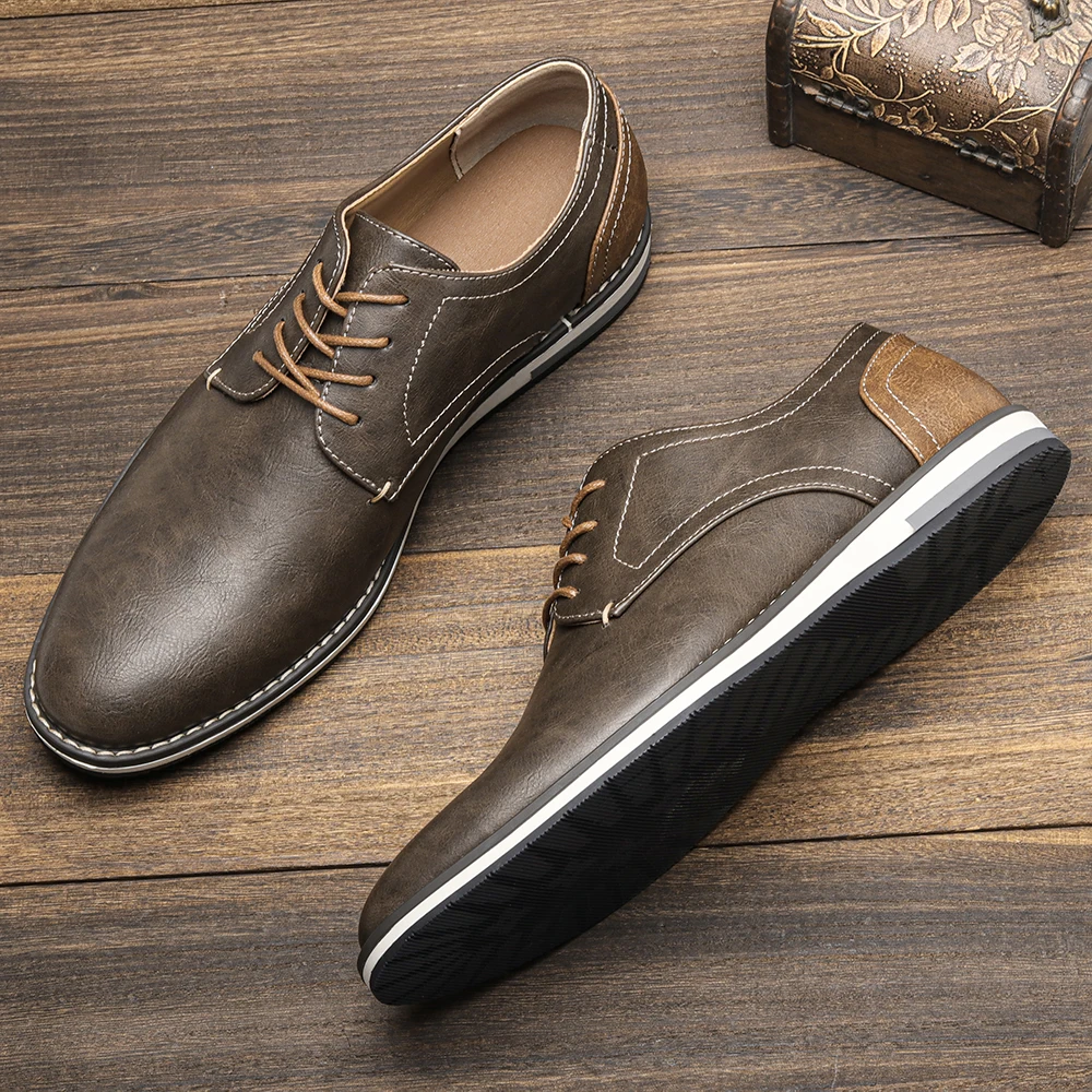 Extra Wide Men’s Leather Shoes – Breathable & Comfortable Casual Footwear