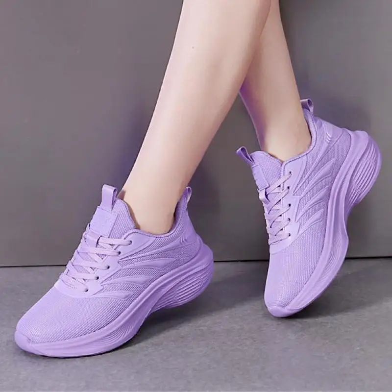 Orange Casual Shoes Women Breathable Mesh Thick Sole Sneakers Ladies Tennis Shoes Lightweight 2026 Spring Outdoors Walking Shoes