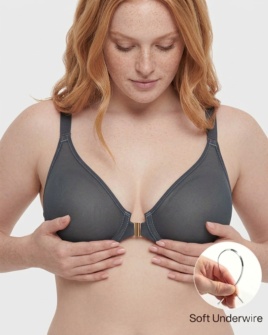 Front Closure Underwire Unlined Back Support Plunge Bra