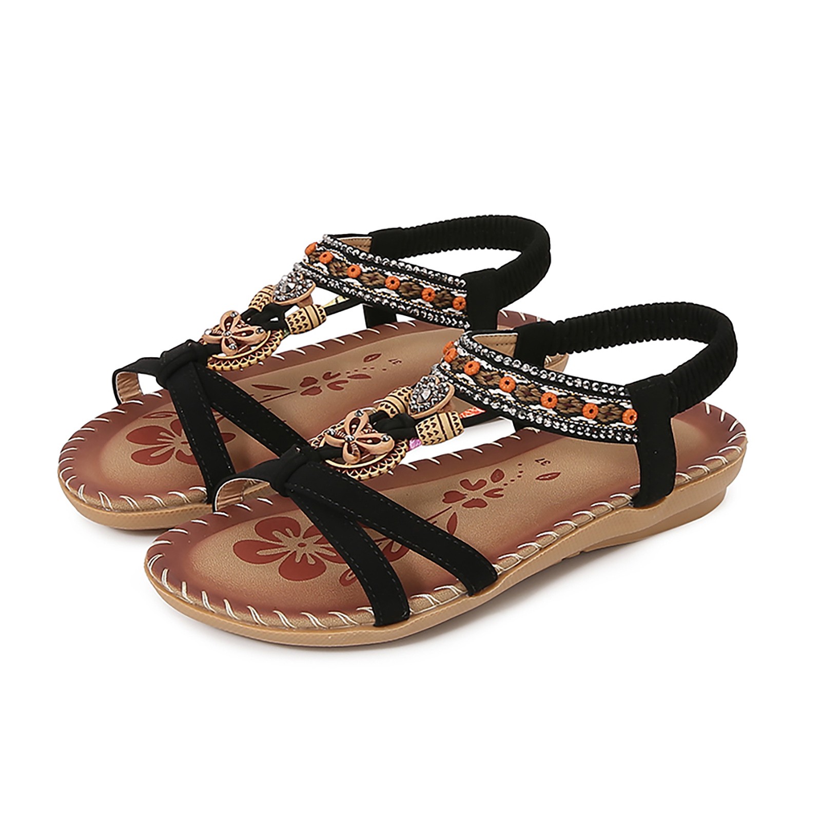 Dakaela Womens Sandals Arch Support Summer Beach Flat Shoes Bohemian Comfort Walking Flip Flops