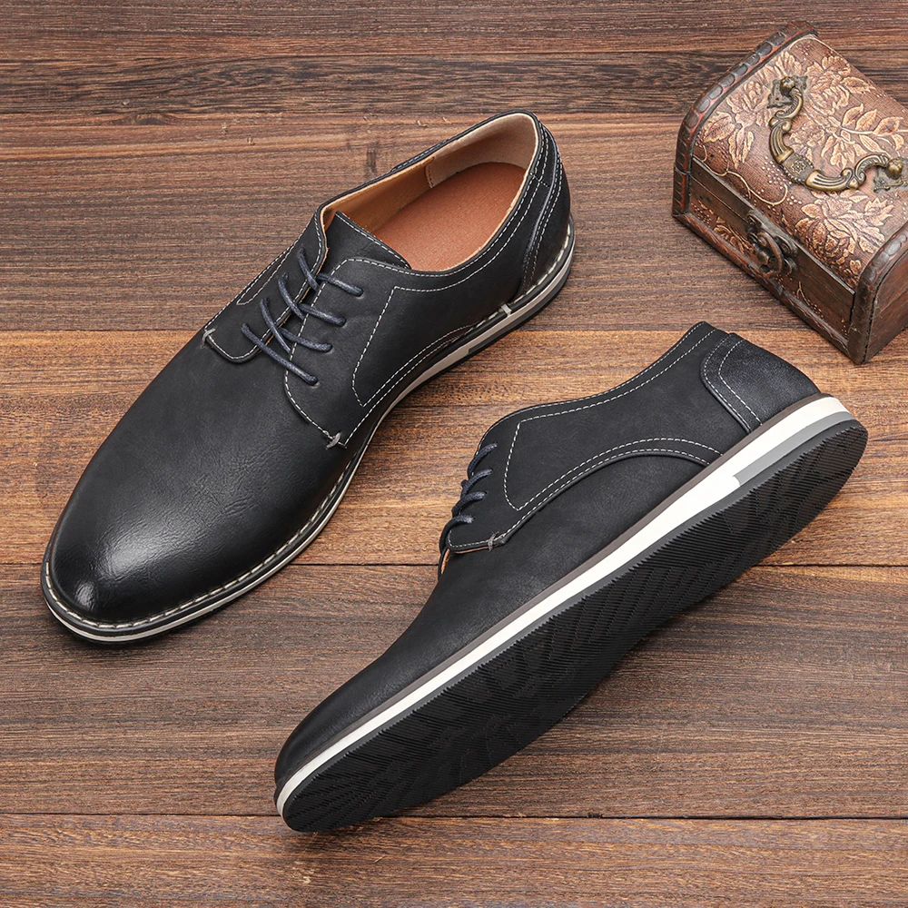 Extra Wide Men’s Leather Shoes – Breathable & Comfortable Casual Footwear