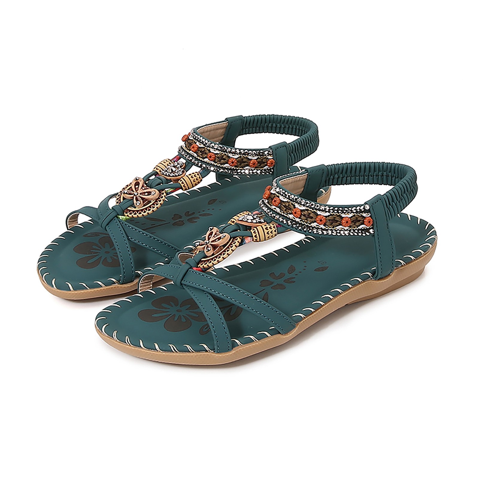 Dakaela Womens Sandals Arch Support Summer Beach Flat Shoes Bohemian Comfort Walking Flip Flops