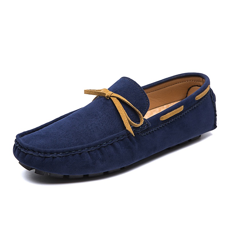 Low Shoes for Men Vegan Leather Deck Shoes Stitching Suede Rubber Sole Non-Slip Comfortable Lightweight Classic Slip On Outdoor