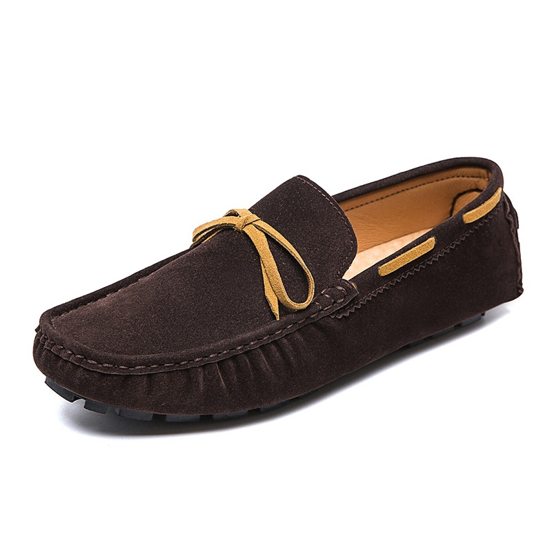 Low Shoes for Men Vegan Leather Deck Shoes Stitching Suede Rubber Sole Non-Slip Comfortable Lightweight Classic Slip On Outdoor