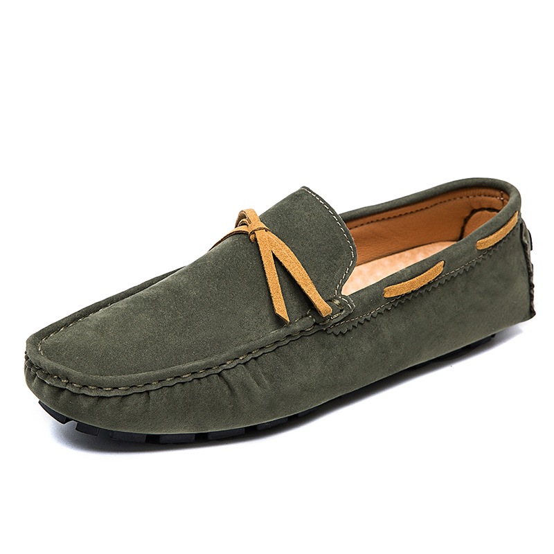 Low Shoes for Men Vegan Leather Deck Shoes Stitching Suede Rubber Sole Non-Slip Comfortable Lightweight Classic Slip On Outdoor