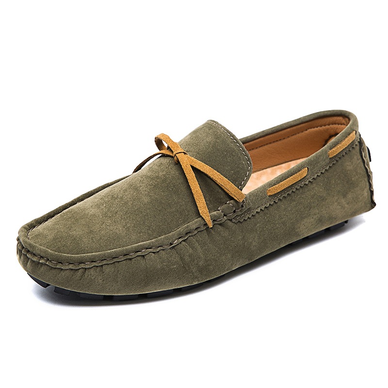 Low Shoes for Men Vegan Leather Deck Shoes Stitching Suede Rubber Sole Non-Slip Comfortable Lightweight Classic Slip On Outdoor