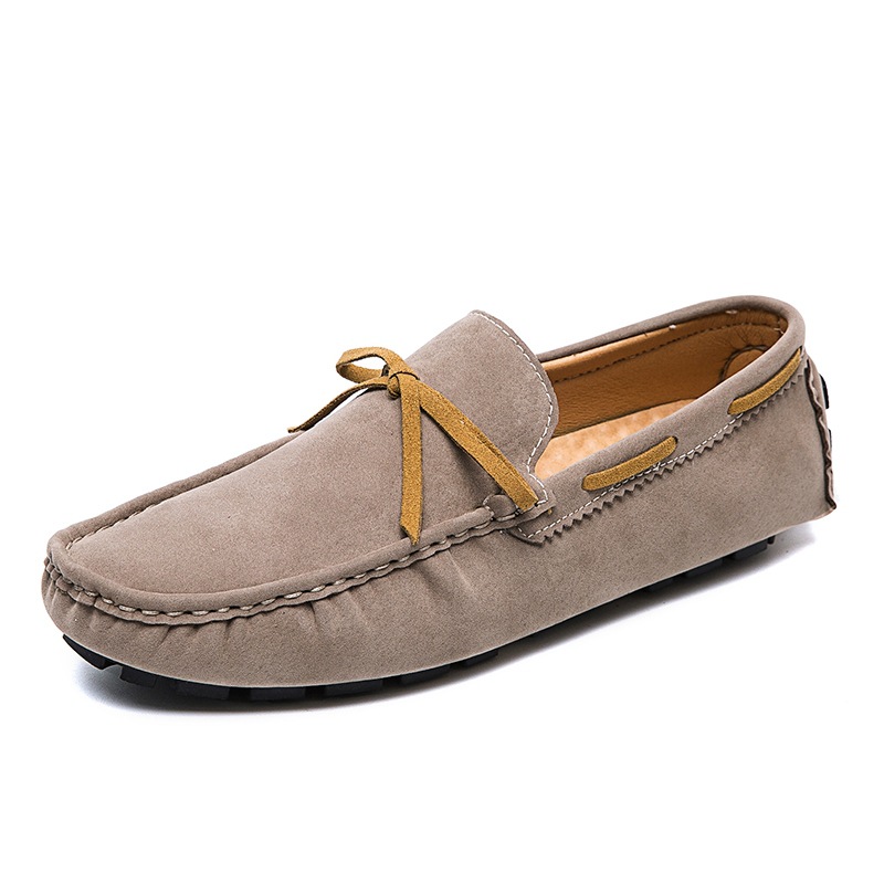 Low Shoes for Men Vegan Leather Deck Shoes Stitching Suede Rubber Sole Non-Slip Comfortable Lightweight Classic Slip On Outdoor