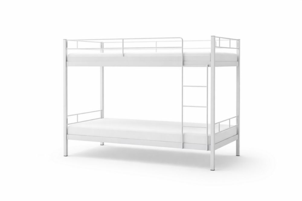 Lit superposé en acier blanc avec échelle intégrée