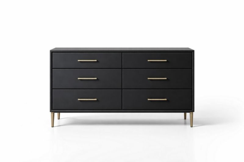 Commode 6 tiroirs bois massif et aluminium noir