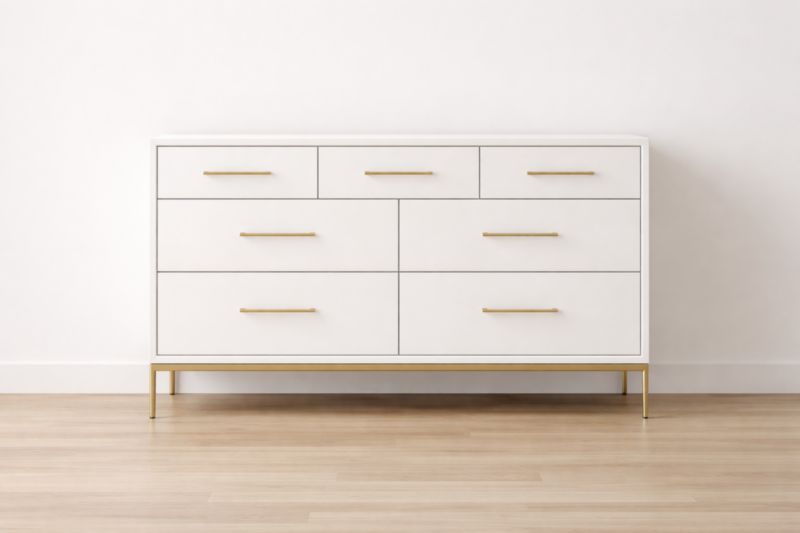 Commode en MDF et Aluminium Blanc avec 7 Tiroirs