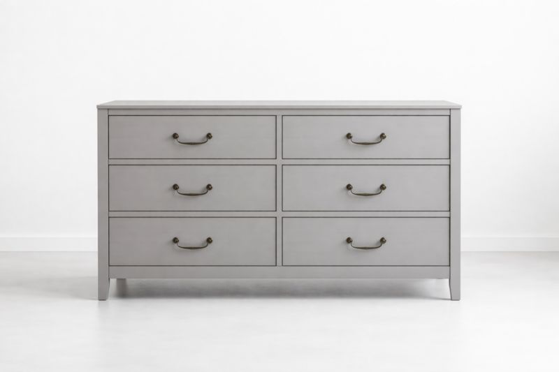 Commode 6 Tiroirs Bois Massif Gris avec Poignées Aluminium