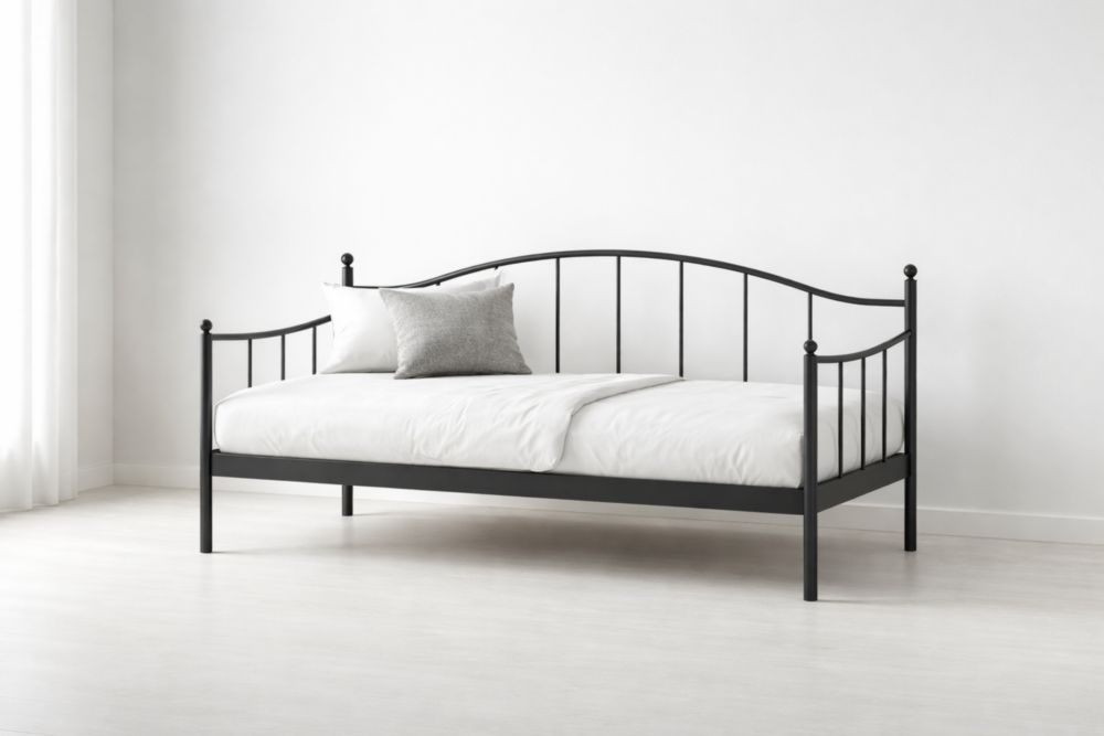 Structure de lit Métal Noir 90 x 200×85 cm avec Coussin