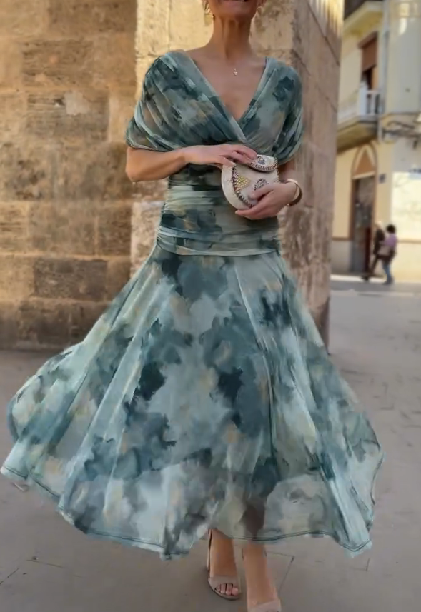 Ink-dyed V-neck dress