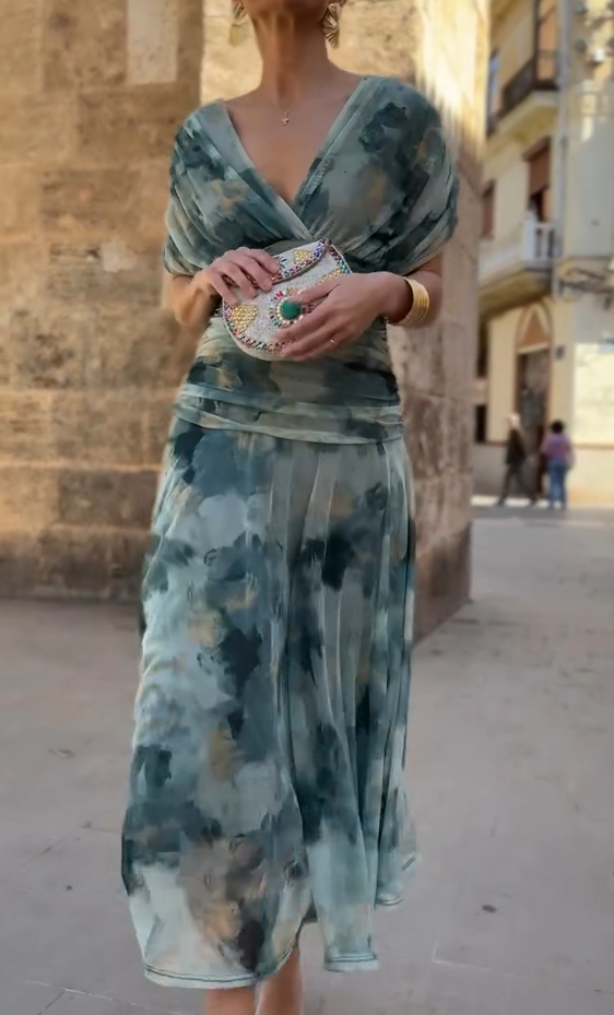 Ink-dyed V-neck dress