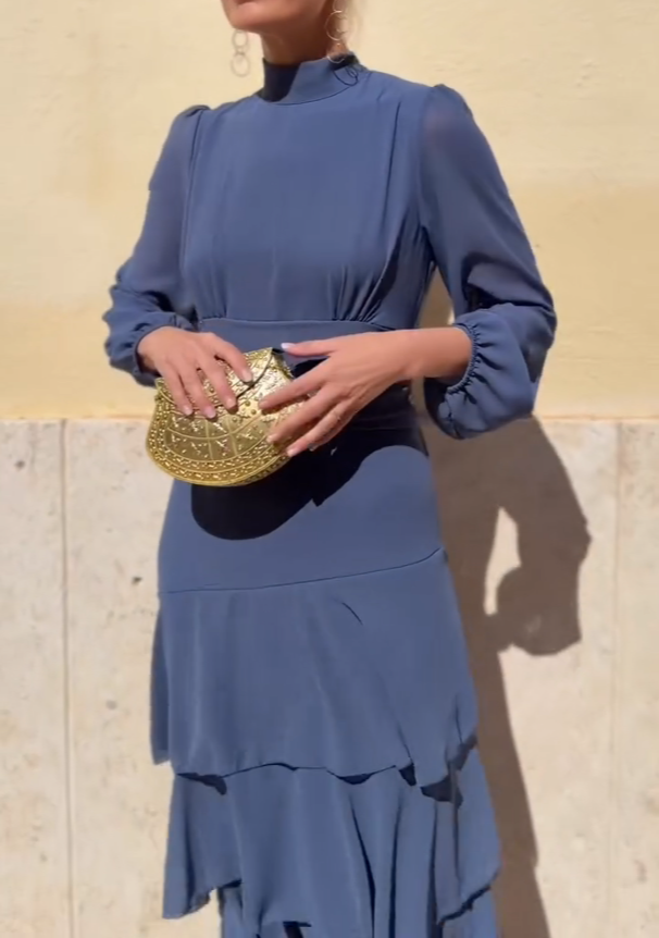 Misty Blue Chiffon Layered Maxi Dress