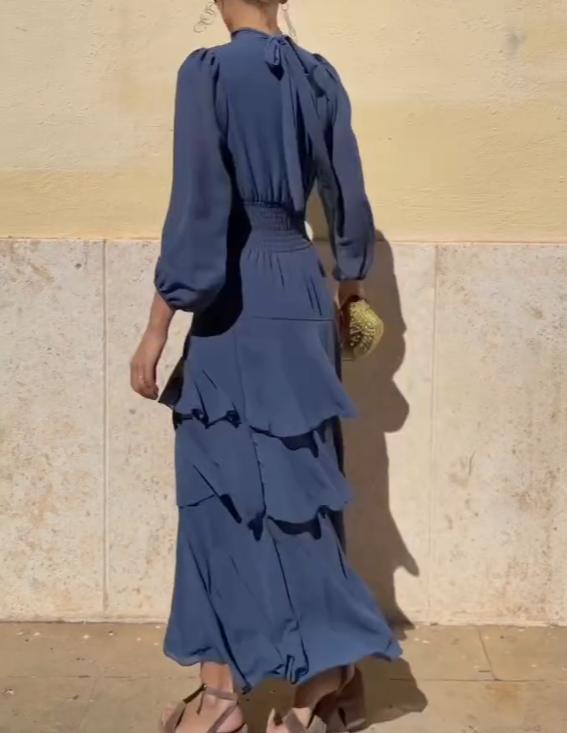 Misty Blue Chiffon Layered Maxi Dress