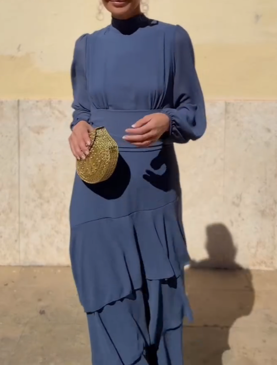 Misty Blue Chiffon Layered Maxi Dress