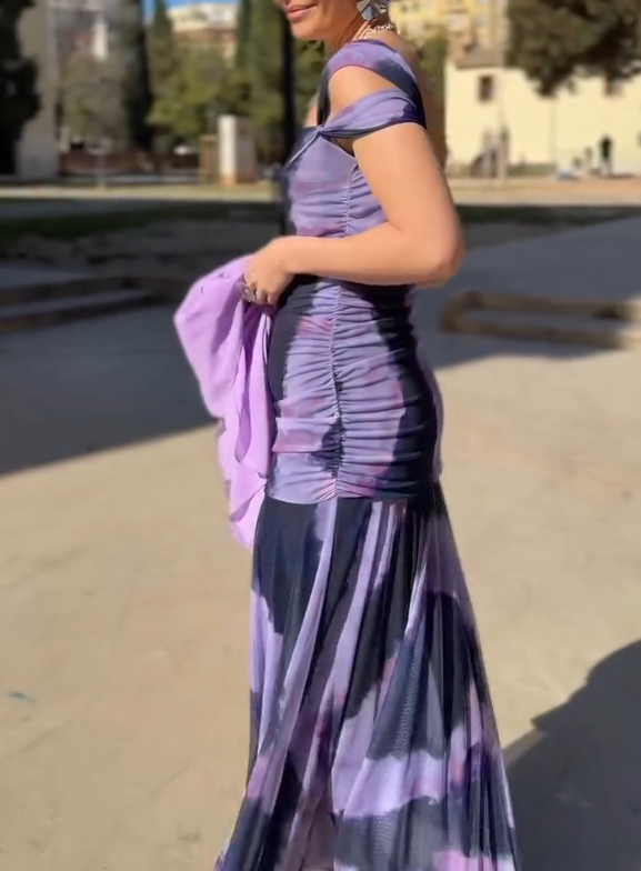 Tie-Dye One-Shoulder Fitted Waist Mermaid Maxi Dress