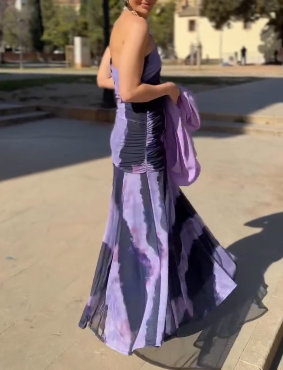 Tie-Dye One-Shoulder Fitted Waist Mermaid Maxi Dress