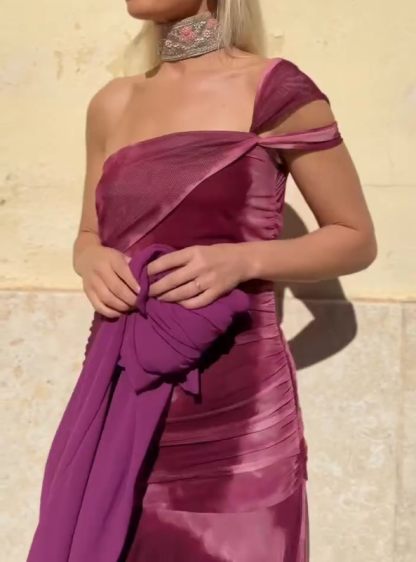 Tie-Dye One-Shoulder Fitted Waist Mermaid Maxi Dress