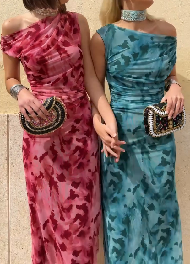 Tie-Dye One-Shoulder Mesh Dress