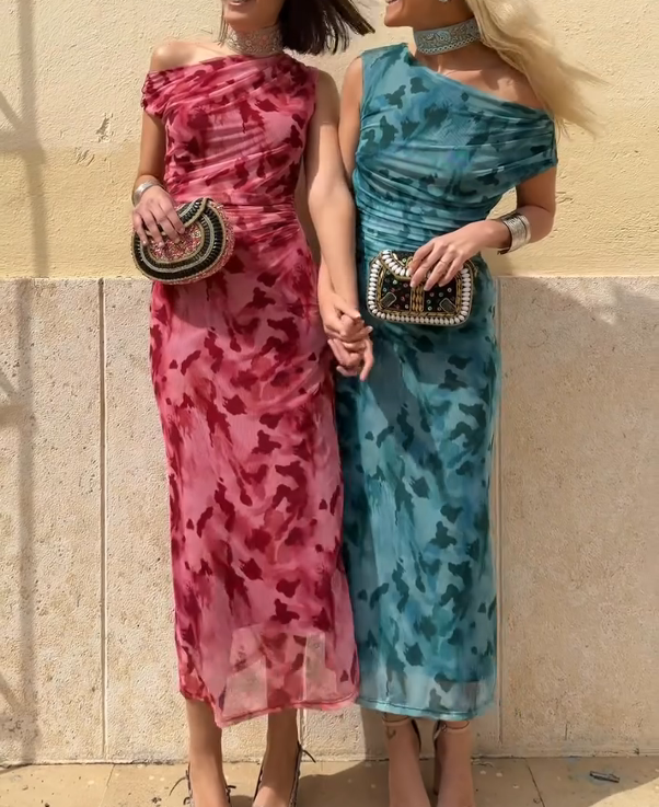 Tie-Dye One-Shoulder Mesh Dress