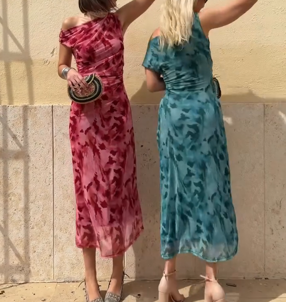 Tie-Dye One-Shoulder Mesh Dress