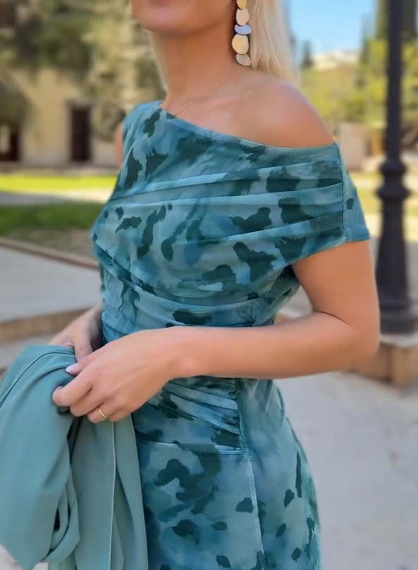 Tie-Dye One-Shoulder Mesh Dress