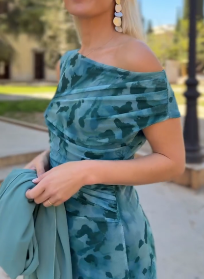 Tie-Dye One-Shoulder Mesh Dress