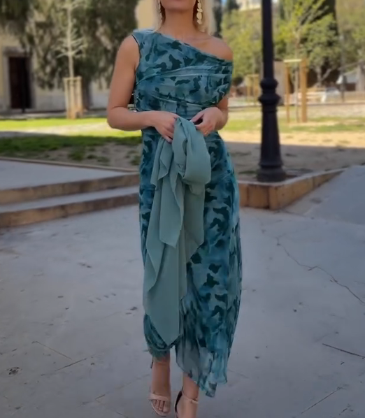 Tie-Dye One-Shoulder Mesh Dress