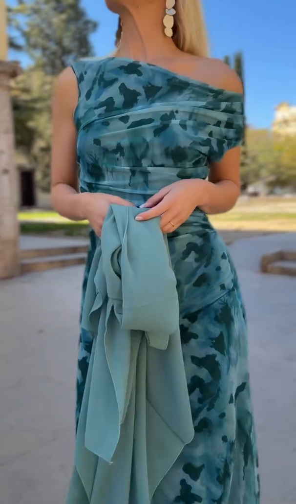 Tie-Dye One-Shoulder Mesh Dress