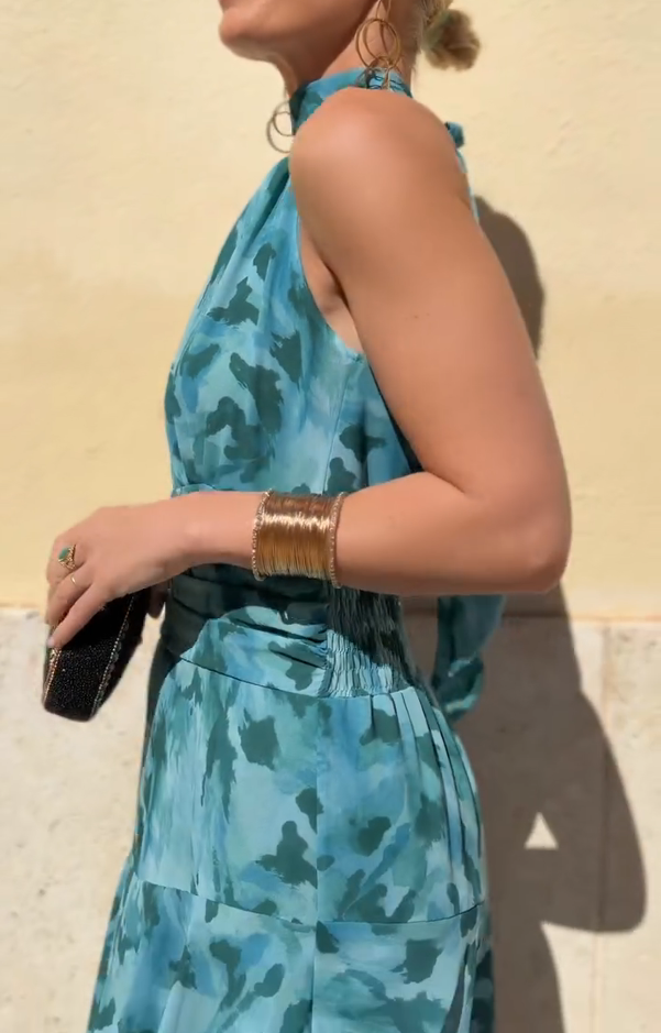 Tie-Dye Halter Layered Maxi Dress