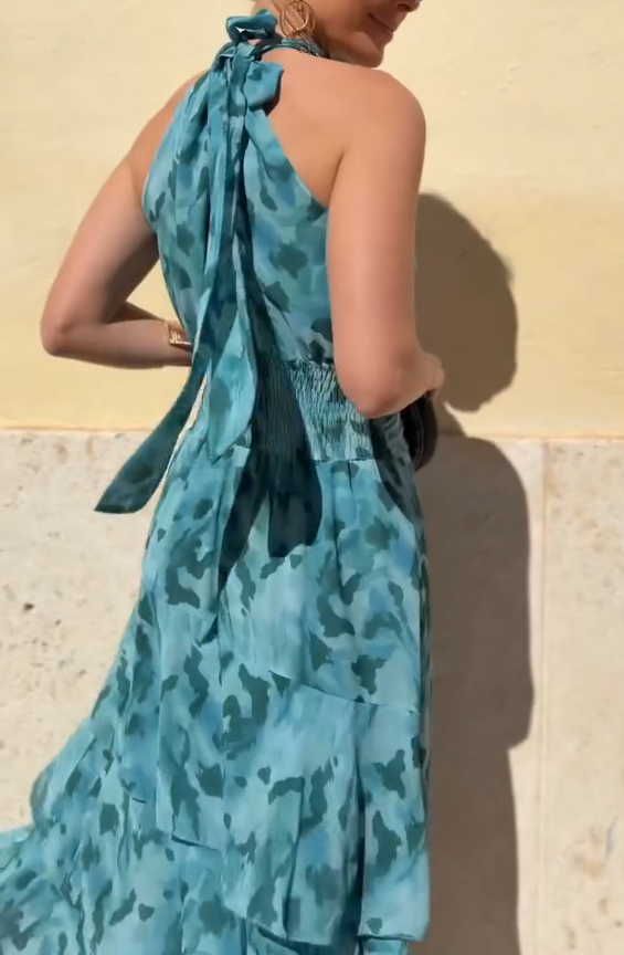 Tie-Dye Halter Layered Maxi Dress