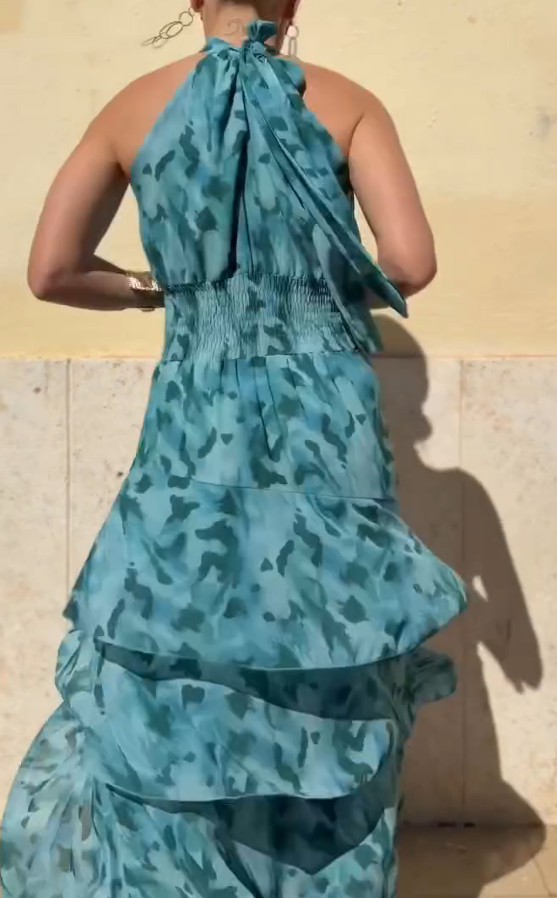 Tie-Dye Halter Layered Maxi Dress