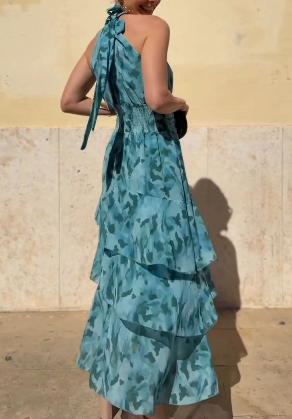 Tie-Dye Halter Layered Maxi Dress