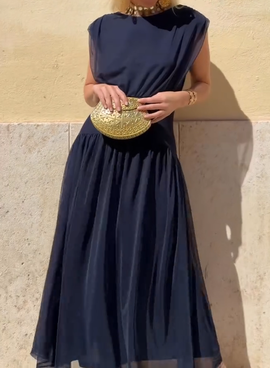 Round Neck Mesh Maxi Dress